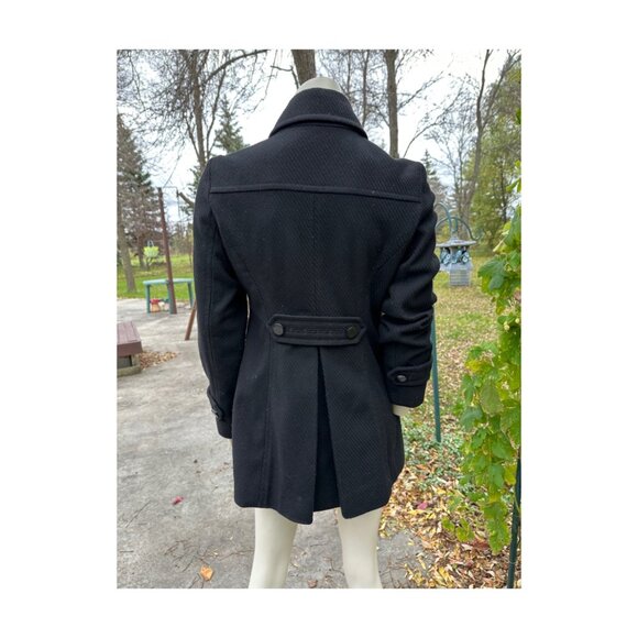 Vtg Esprit Belt Back Pea Coat Military Style Collared Sz 6 - Picture 8 of 16